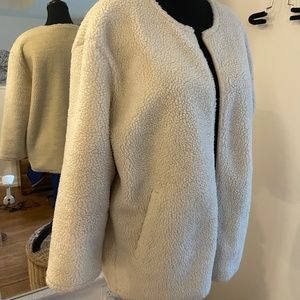 J Crew Light Sherpa Jacket with gold zip